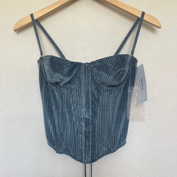 Urban Outfitters Blue velvety Soft corset top W/removable straps. Size M NWT - Picture 1 of 14